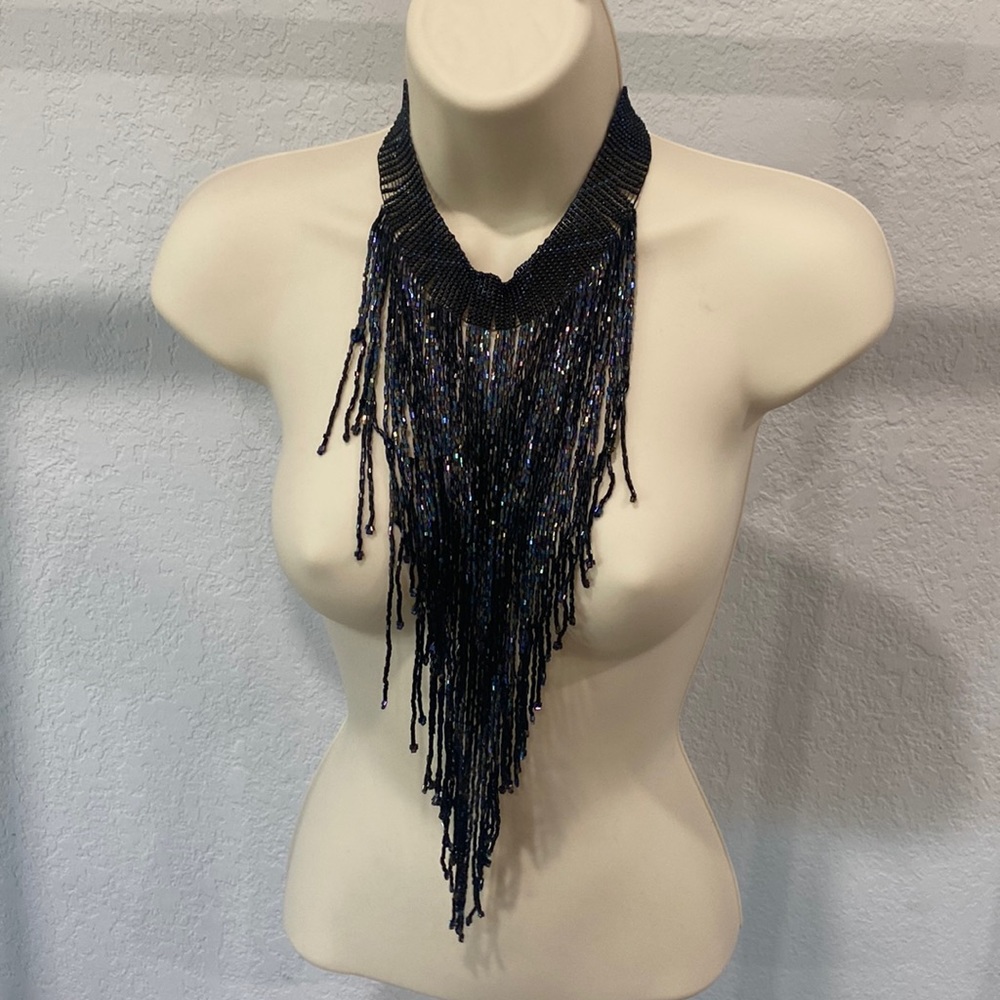 Iridescent black beaded necklace